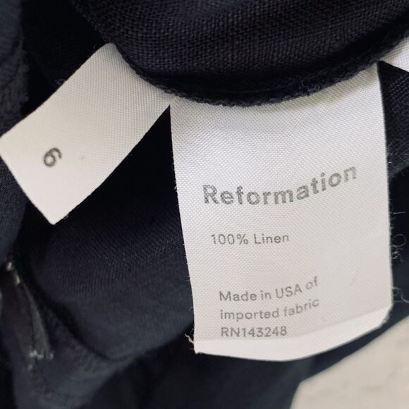 Reformation Bonita Dress 6 Black 100% Linen Ruffle Mini Smocked Preppy Going Out - Picture 8 of 16